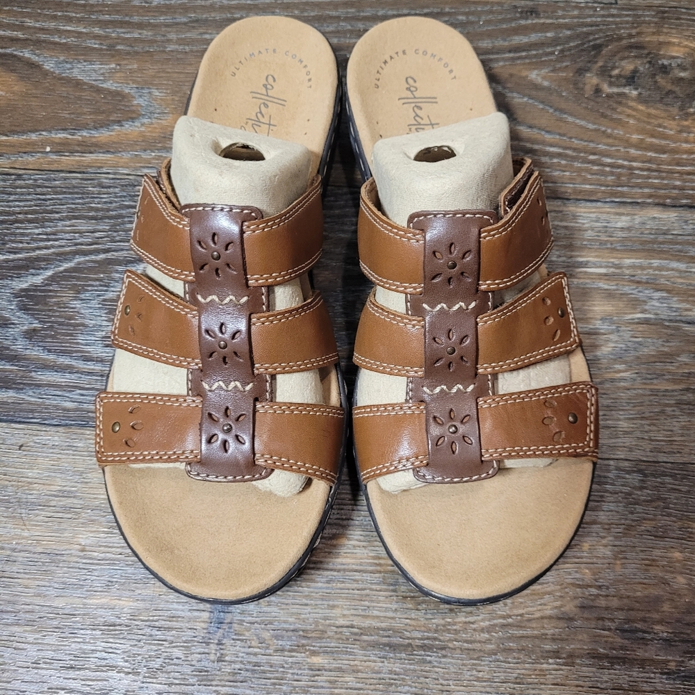 Clarks Ultimate Comfort Womens Size 7.5 Sandals Strappy Brown Leather - Picture 2 of 6